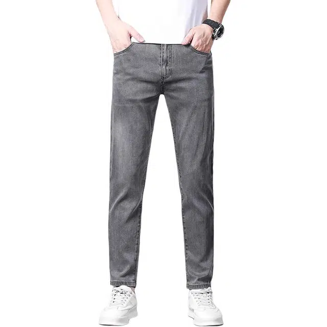 潮人榜 美式高街九分修身直筒薄款简约牛仔裤 男款