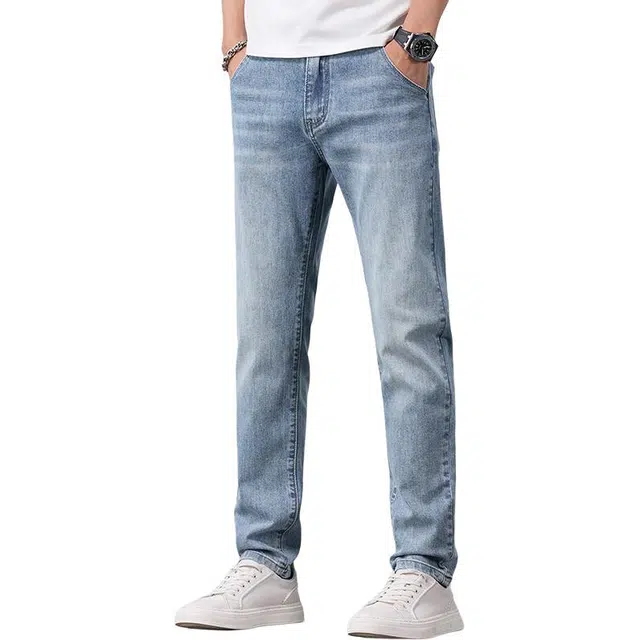 么宁 韩版潮流弹力修身直筒裤舒适透气简约百搭耐穿耐磨个性痞帅牛仔裤 男女同款