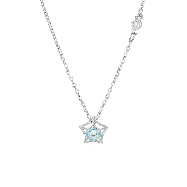 珂里 甜美小清新蓝色星星百搭小众轻奢高级感闪耀氛围感少女通勤锁骨链 合成立方氧化锆 项链 女款