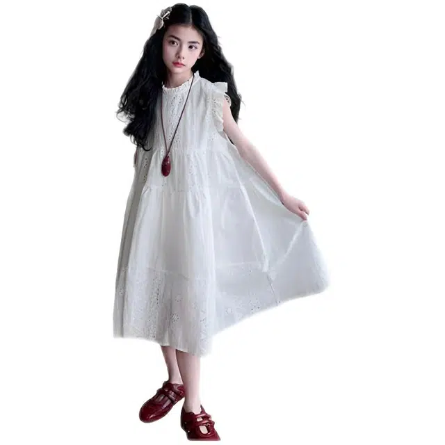 比比我女童夏季连衣裙 小女孩提花裙 清新公主裙 大童潮牌 休闲度假风 百搭时尚