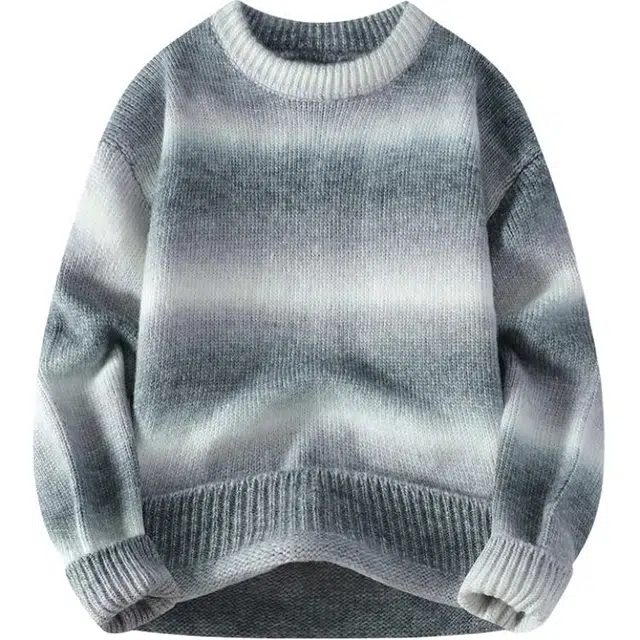 太子龍 撞色条纹男秋冬款圆领男上衣青少年休闲内搭保暖毛线衣针织衫 男款