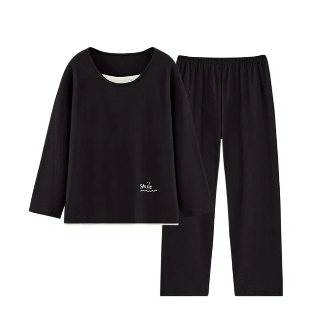 俏韵 圆领春秋季仿棉长袖简约纯色甜美休闲薄款家居服可外穿睡衣套装 女款