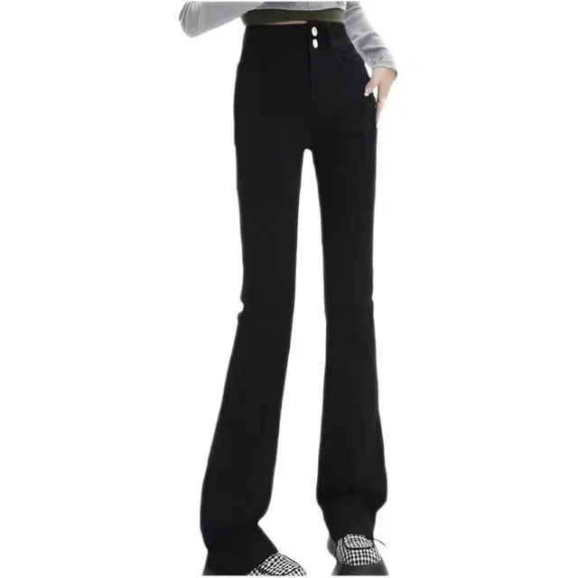 木木兔 潮流时尚微喇裤高腰牛仔裤 女款