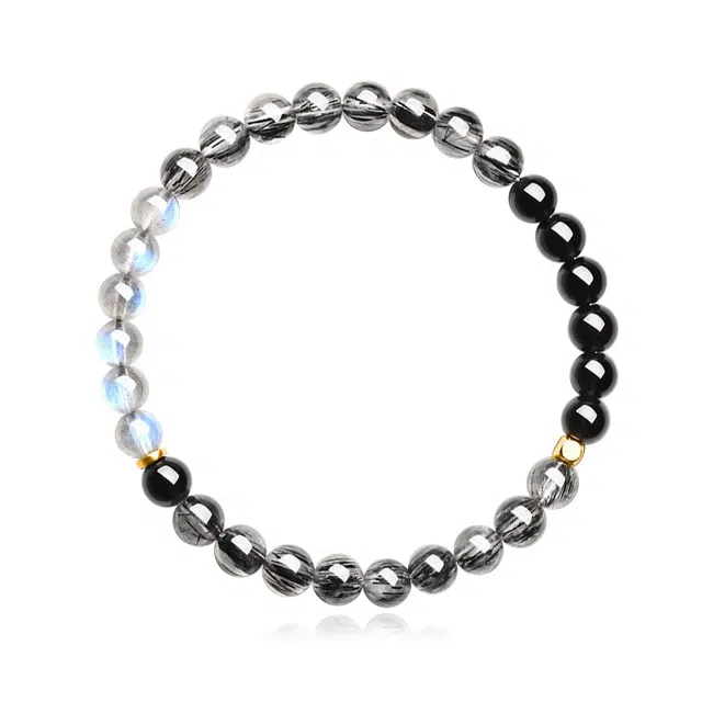 谧月珠宝 招财纳福新中式复古典雅精美高级感小众设计精致时尚百搭轻奢风好运天然 黑发晶 手串 男女同款情侣款