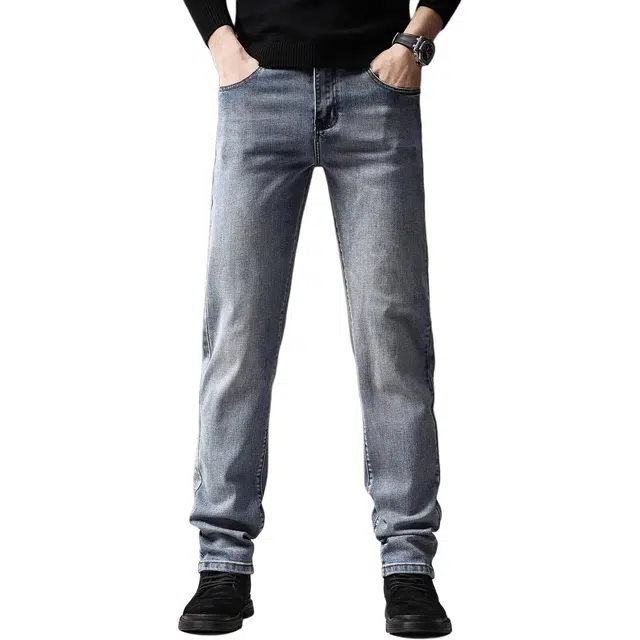 贵色 春秋季 美式高端外穿潮流工装糯米裤简约弹力薄款商务透气百搭直筒休闲裤牛仔裤 修身 男女同款