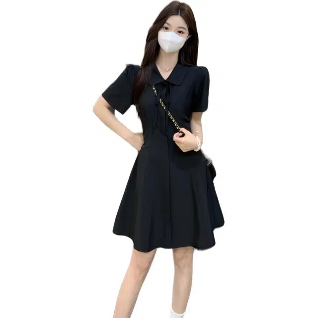 思蓓儿 法式气质胖妹妹修身甜美温柔短袖连衣裙 女款