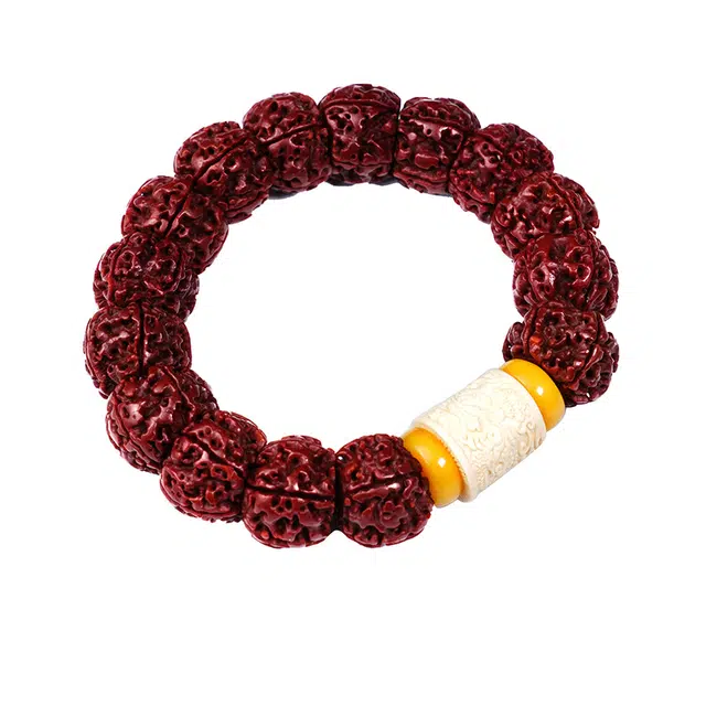 宣华意 【珍藏级】精品中式国风藏式文玩佛珠配饰猛犸龙纹机刷包浆成品#好运 金刚菩提 手串 男款