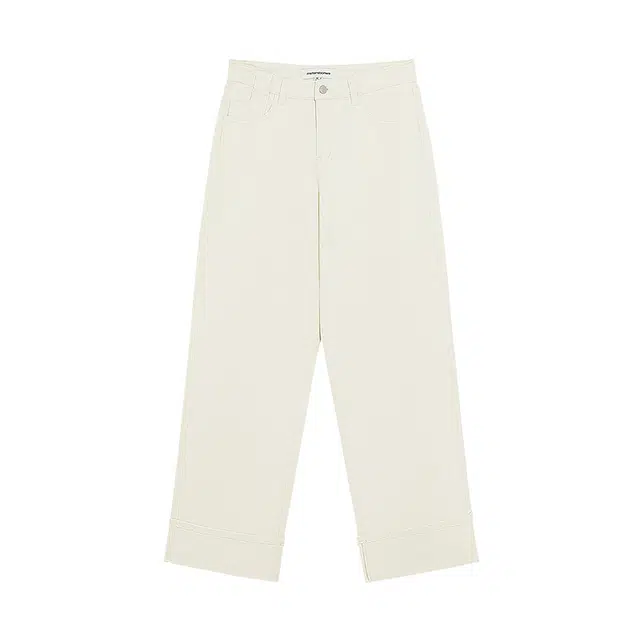 美特斯邦威 保暖翻边简约百搭直筒裤牛仔裤 女款