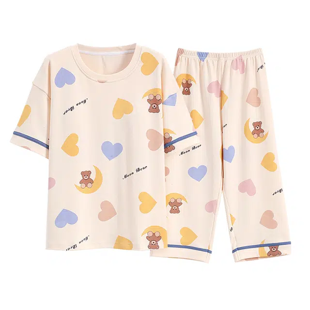 芬腾可安 可外穿的休闲带杯垫春夏秋季家居服睡衣套装 女款