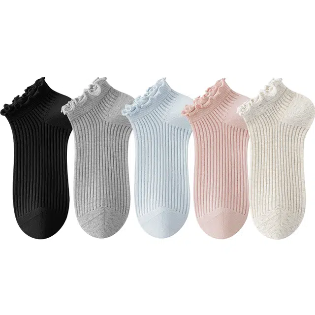 都市丽人 抗菌棉质时尚百搭花边袜口舒适亲肤柔软吸汗透气排湿高弹耐磨防滑落短袜 女款