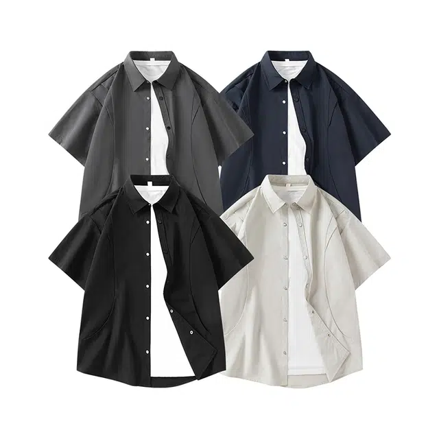 左岸 夏季韩式复古风简约纯色时尚潮流百搭休闲日常通勤户外活动宽松舒适透气吸汗冰爽潮牌衬衫 男款