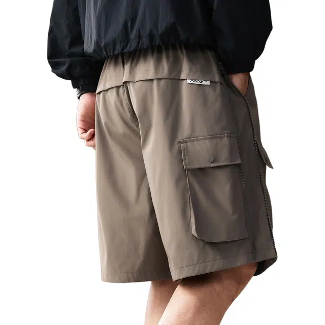 贵色 夏季 青少年学院风美式复古男士潮流百搭系绳松紧腰拼接口袋设计城市机能日常穿搭运动休闲工装短裤 宽松 男女同款