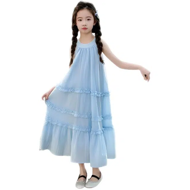 比比我女童夏季连衣裙 小孩衣服 小女孩天丝裙子  时尚舒适 清新公主裙 大童潮牌  百搭休闲