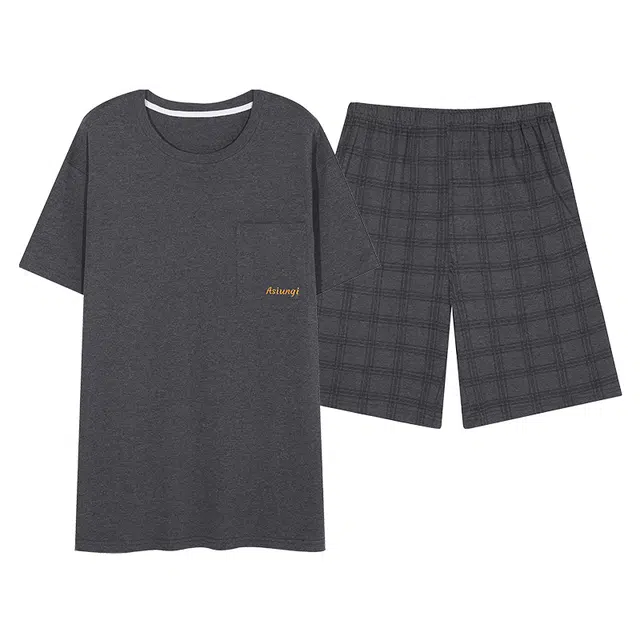 莫代尔 夏季耐磨耐穿透气圆领时尚百搭家居服可外穿睡衣套装 男款