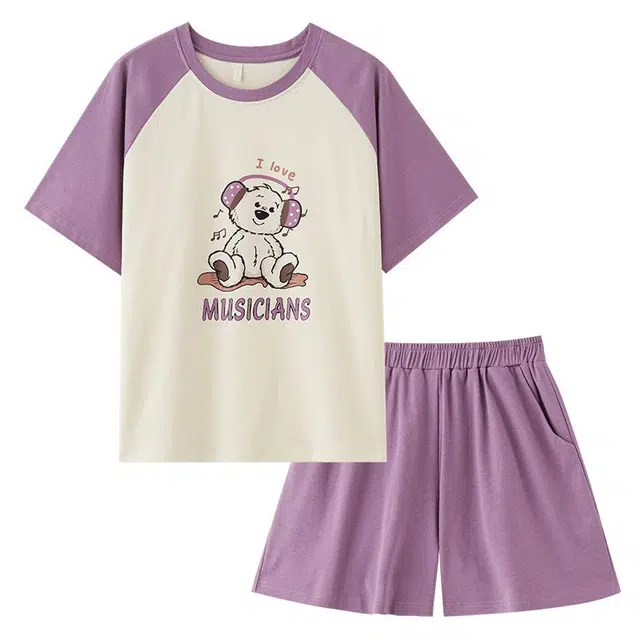 俏韵 圆领夏季甜美印花短袖短裤休闲舒适薄款家居服可外穿睡衣套装 女款