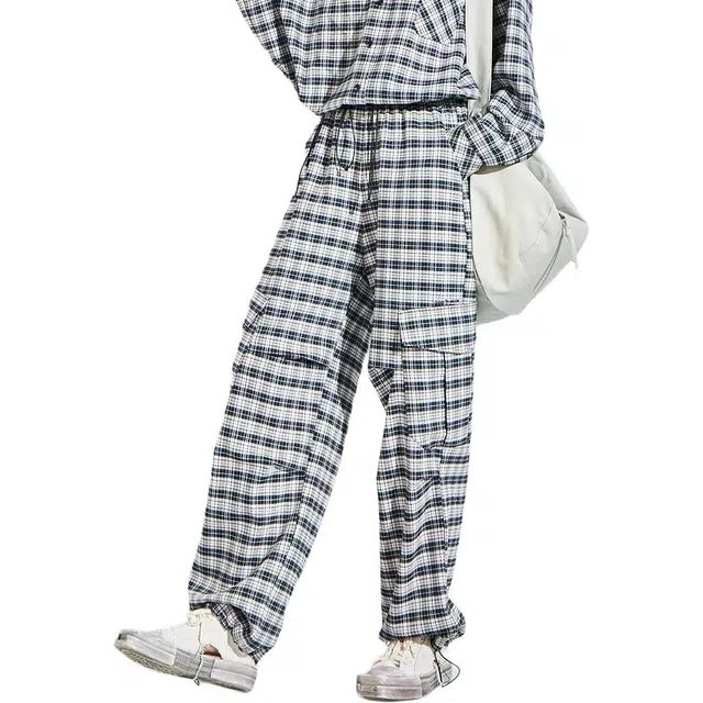 木果果木 黑白格子直筒宽松百搭长裤休闲裤 女款