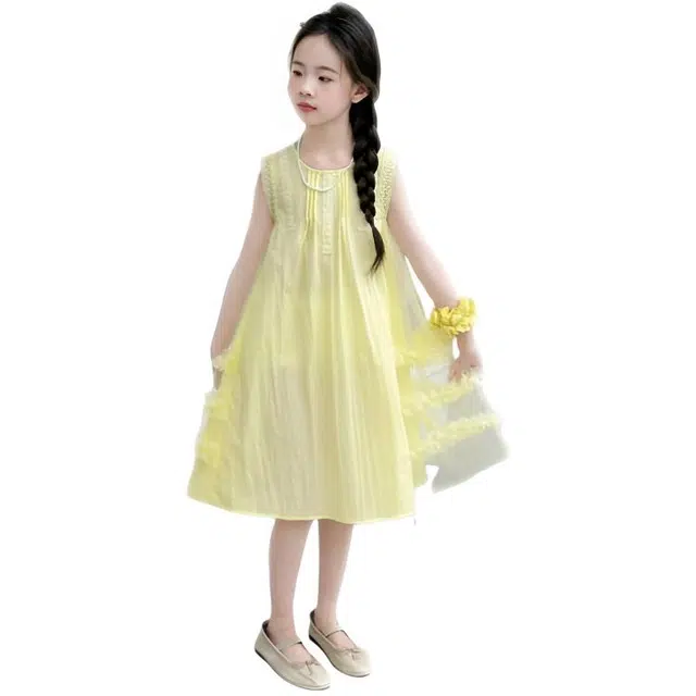 比比我女童夏季连衣裙 小女孩裙子 清新公主裙 甜美无袖 百搭休闲