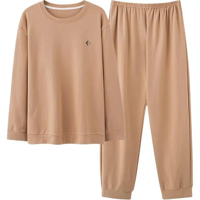 俏佳人 纯棉圆领套头休闲宽松柔软舒适可外穿长袖长裤家居服睡衣套装 男款