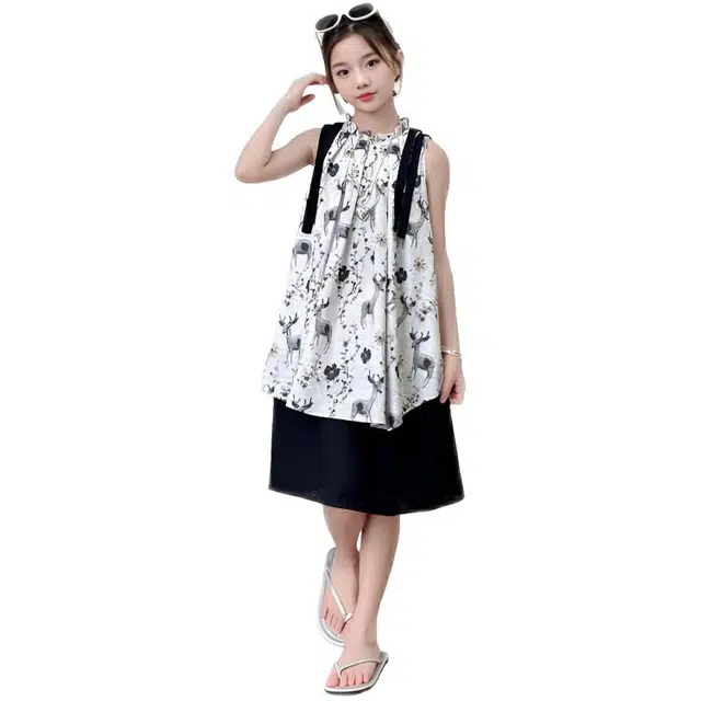 比比我女童夏季连衣裙 小女孩双层潮款裙子 清新公主裙 大童潮牌 百搭休闲