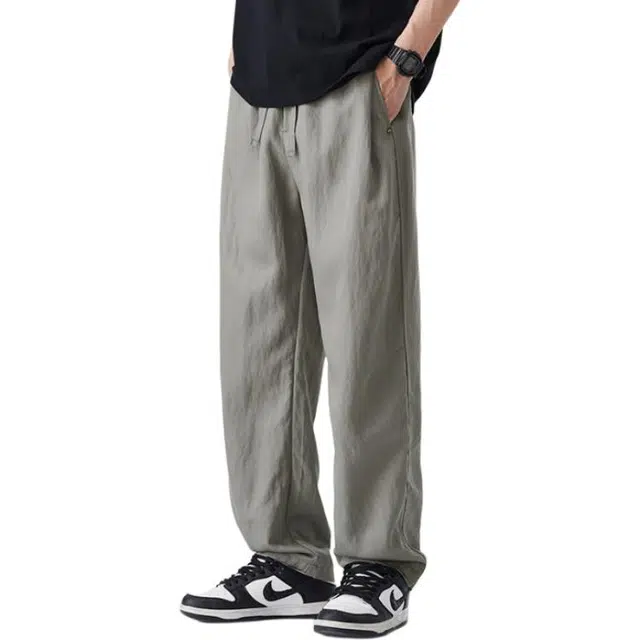 隐狼世家 天丝美式宽松直筒裤高腰九分裤休闲裤 男款