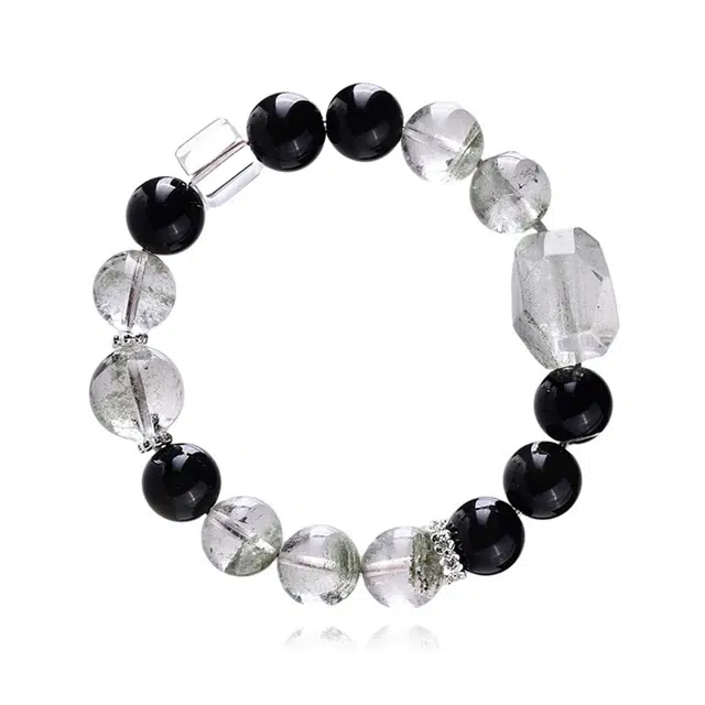 一世倾 心想事成步步高升蒸蒸日上黑曜石跑环国朝新中式精美礼盒高级感轻奢时尚百搭转运好运天然 绿幽灵 手串 男女同款情侣款