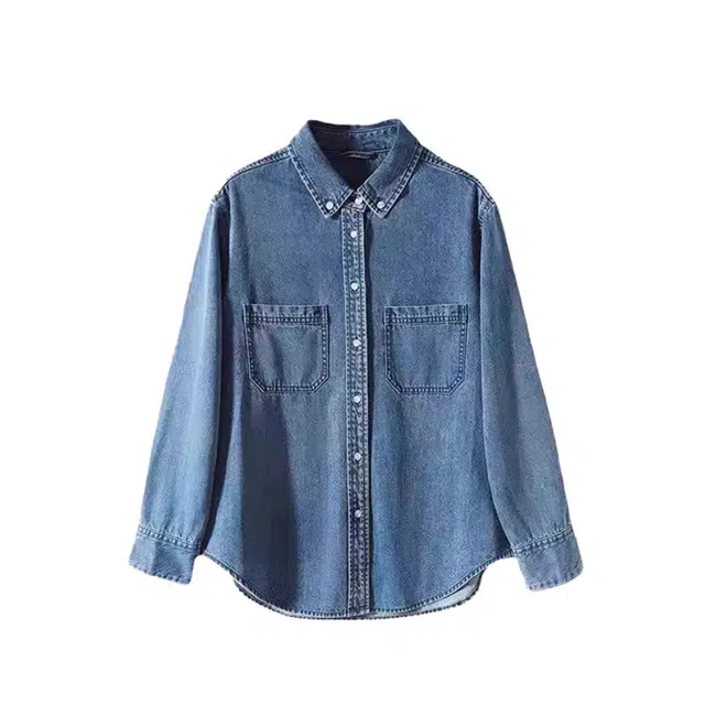 敲模女孩 美式复古水洗做旧软牛仔百搭正肩外套衬衫 女款