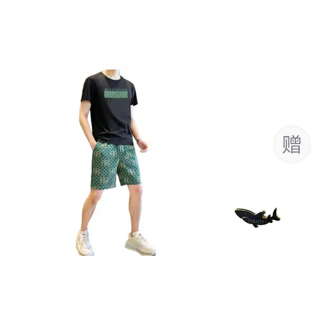 大白鲨 品牌欧版轻奢时尚刺绣欧货短袖圆领标准休闲运动套装 男款