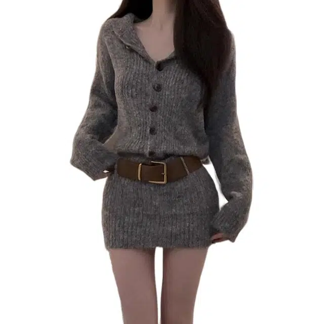 哒头下雨不愁 韩系小个子针织包臀短裙与优雅内搭外穿衫长袖连衣裙 女款