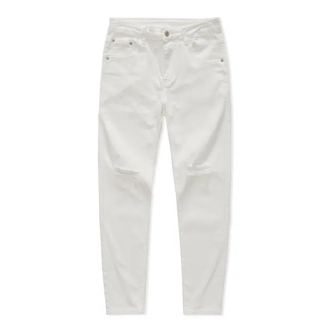 吉肯蒂 膝盖破洞痞帅潮牌修身小脚个性时尚牛仔裤 男款