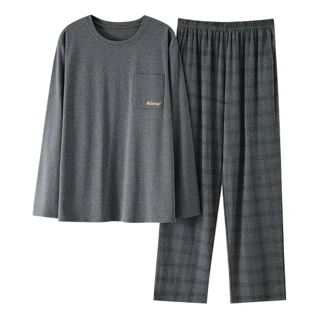 莫代尔 春秋季轻柔个性时尚百搭圆领套头气质宽松家居服可外穿睡衣套装 男款