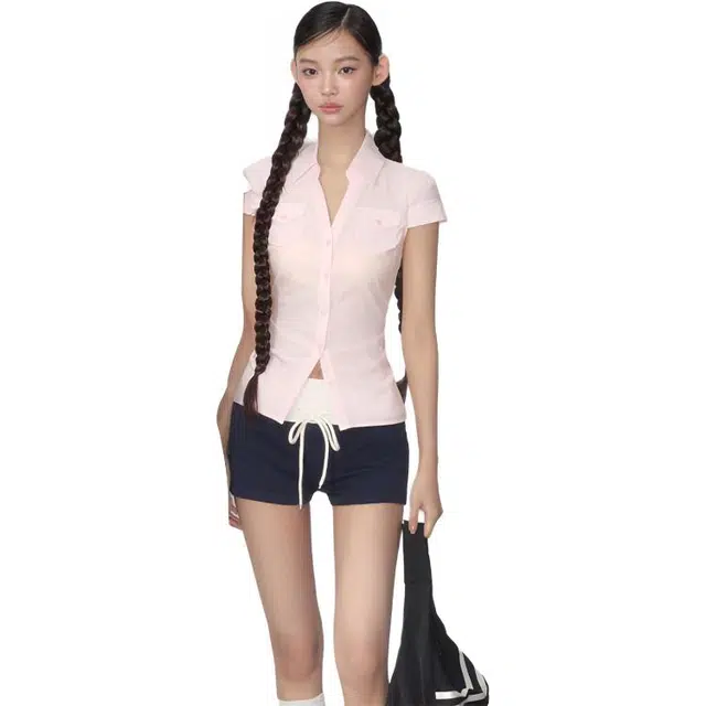 花蔓色 多风格收腰设计感上衣短袖衬衫 女款