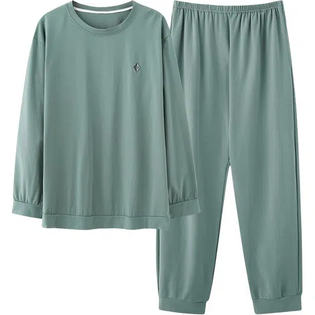 俏佳人 纯棉圆领套头基础休闲宽松柔软舒适可外穿长袖长裤家居服睡衣套装 男款