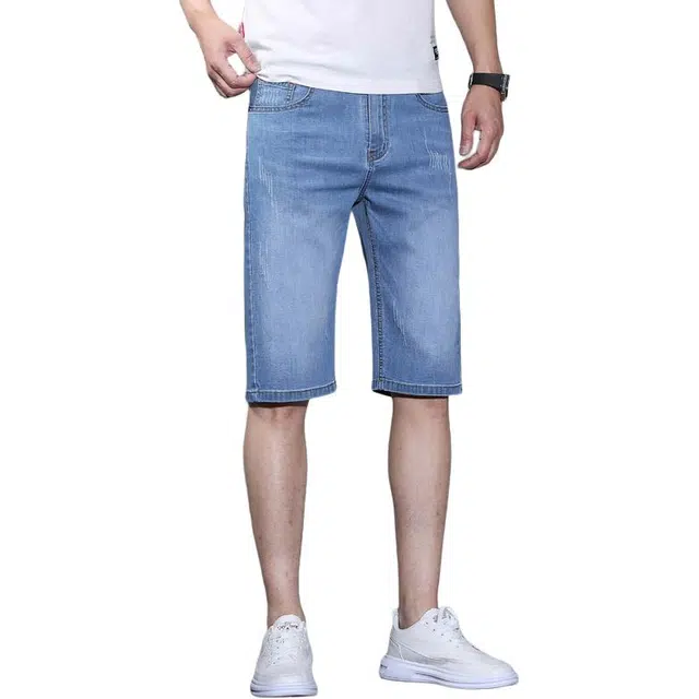 羽浅 男夏季薄款五分裤子男士休闲中裤直筒宽松弹力马裤牛仔短裤 男女同款