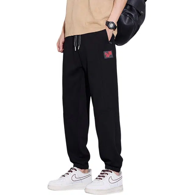 协协乐 运动裤子夏季薄款美式高街潮牌宽松男春秋款重磅华夫格哈伦九分束脚裤休闲裤 男款