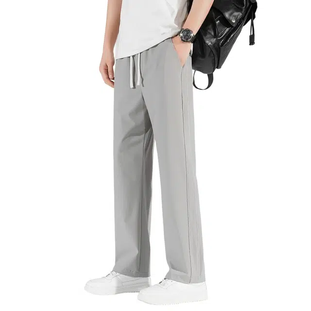 顶峰保罗 美式高街舒适纯色冰丝垂感宽松大码百搭潮牌直筒阔腿显高显瘦休闲裤 男女同款