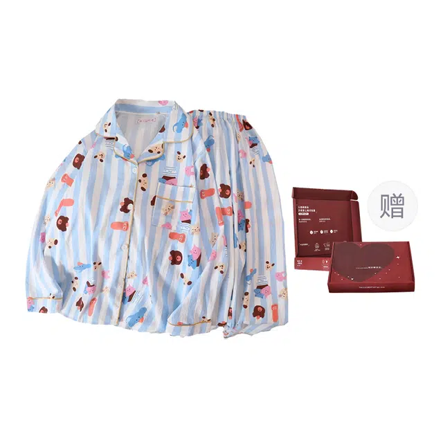 顶瓜瓜 动物卡通图案满印条纹简约舒适可外穿家居服睡衣礼盒 女款