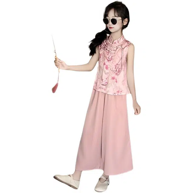 天才小熊汉服套装 女童夏季大童运动小孩衣服 小女孩 青少年复古唐装中国风洋气时髦 漂亮 甜美