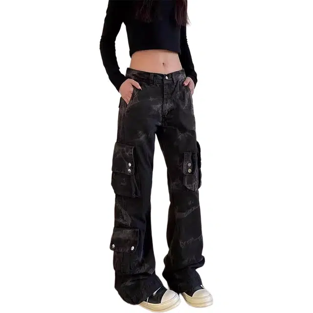 徐百货 美式高街做旧水洗扎染直筒工装裤 男女同款