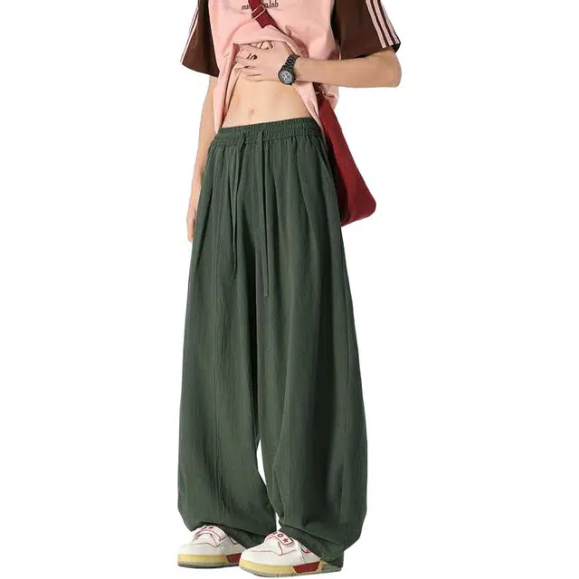 隐狼世家 潮牌夏季男款纯色阔腿裤中腰长裤休闲裤 男款