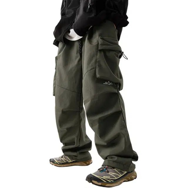 顶峰保罗 美式潮牌凉感舒适工装直筒长裤子薄款宽松小众百搭抽绳束脚设计感高街阔腿休闲裤 男女同款