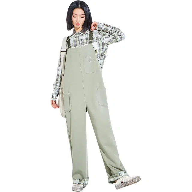 木果果木 夏季休闲工装风百搭直筒中腰长裤背带裤 女款