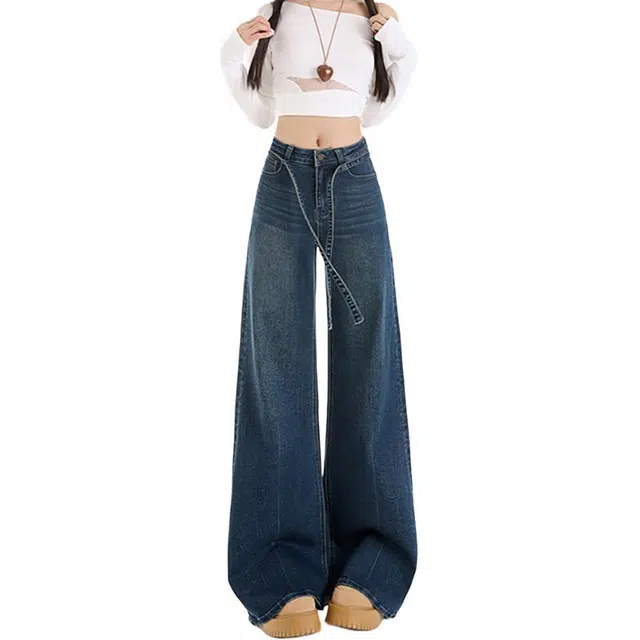 如续 微喇弹力女不贴腿高腰显瘦宽松阔腿喇叭裤百搭设计牛仔裤 女款