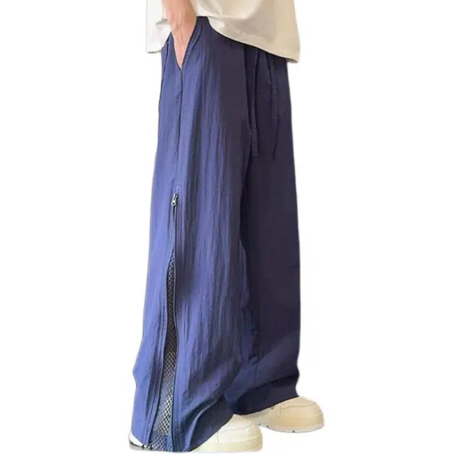 隐狼世家 速干梭织阔裤子纯色松紧腰长裤休闲裤 男款