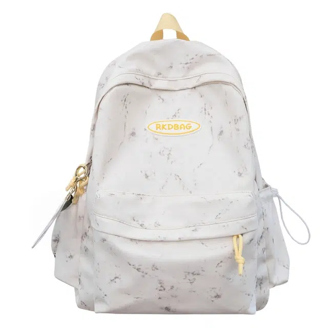 泰格奴 小清新休闲高颜值精美潮版韩版背包初高中生大学生上课百搭书包 尼龙 双肩包 男女同款情侣款 米白色/黑色/黄色/蓝色