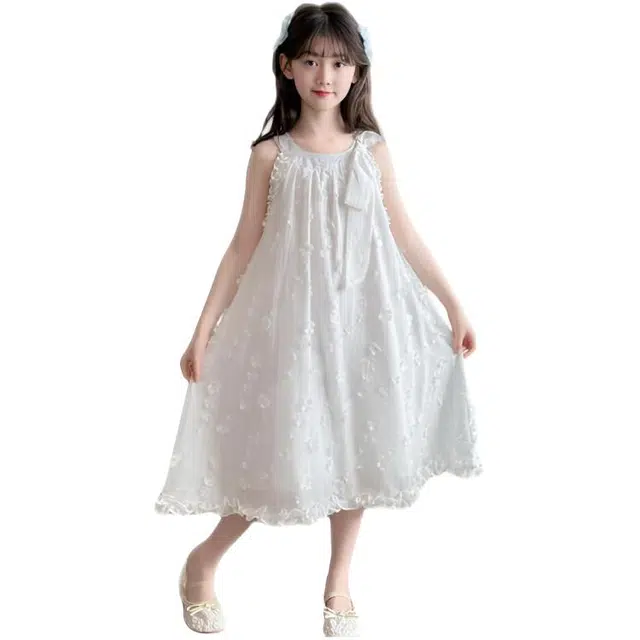 天才小熊连衣裙 女童夏季大童潮牌小孩 小女孩花朵洋气时髦 漂亮 甜美风公主裙