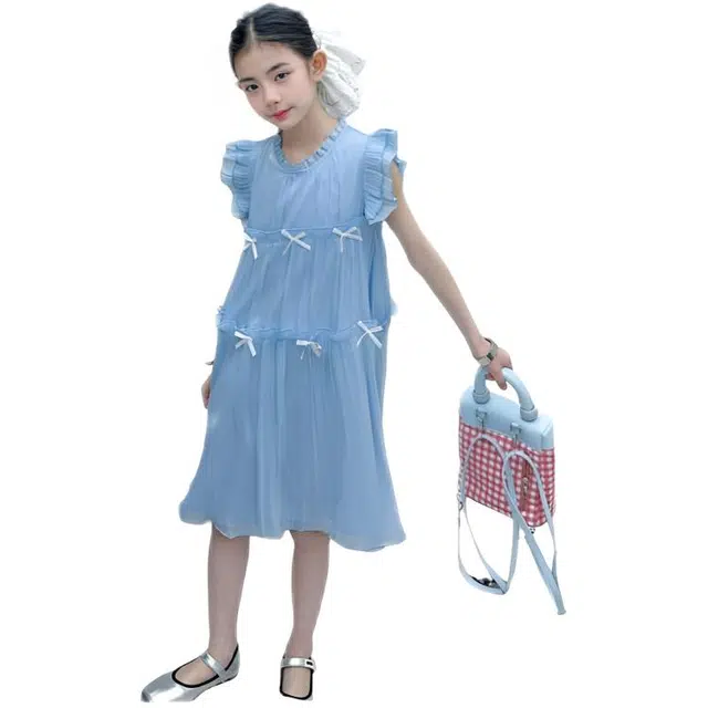 比比我女童夏季连衣裙 小女孩珠光裙子 清新公主裙 大童潮牌 小仙女裙 百搭休闲