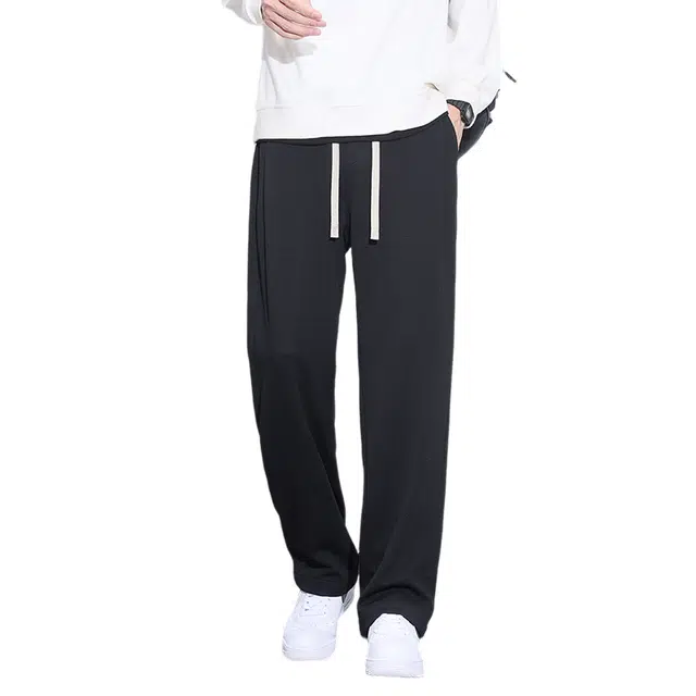 赛瀚 阔腿拖地纯色运动裤男生时尚百搭宽松直筒长裤子男款美式潮牌高街风抽绳松紧腰基础款青少年潮流帅气垂感休闲裤 男女同款