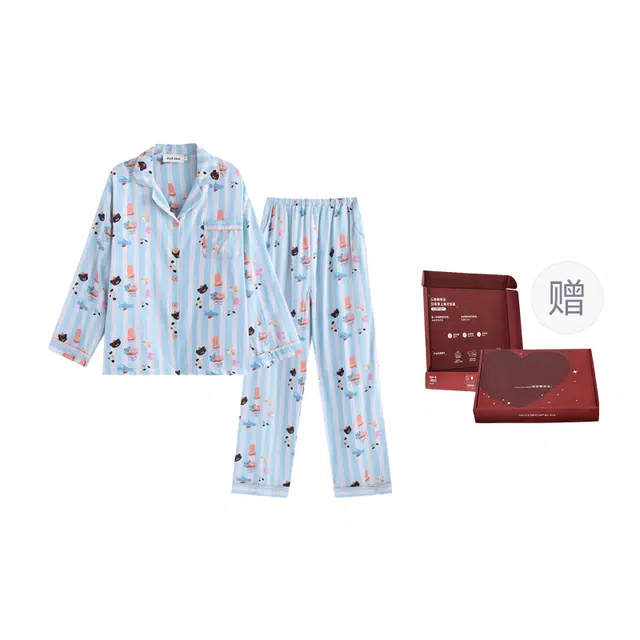 顶瓜瓜 卡通图案满印条纹简约舒适可外穿家居服睡衣礼盒 女款