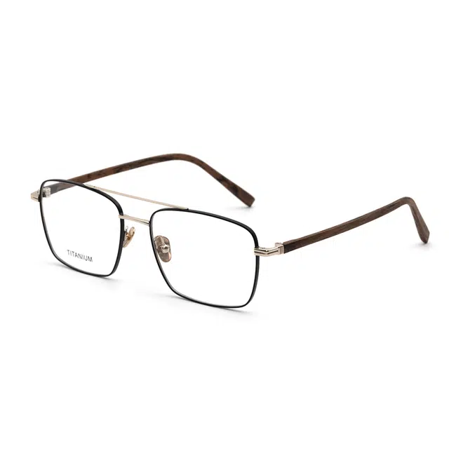 小罗弟 双梁仿木纹 痞帅 板材加钛合金 方形 光学镜架 男款