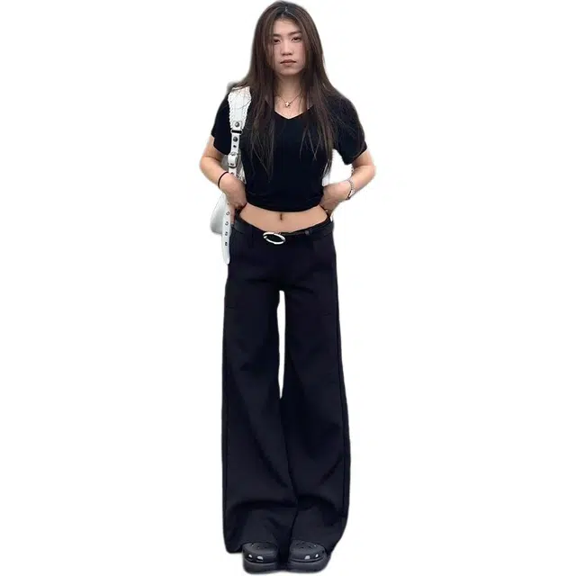 小卷要加油 低腰休闲喇叭高级感垂感宽松拖地裤西装裤 女款